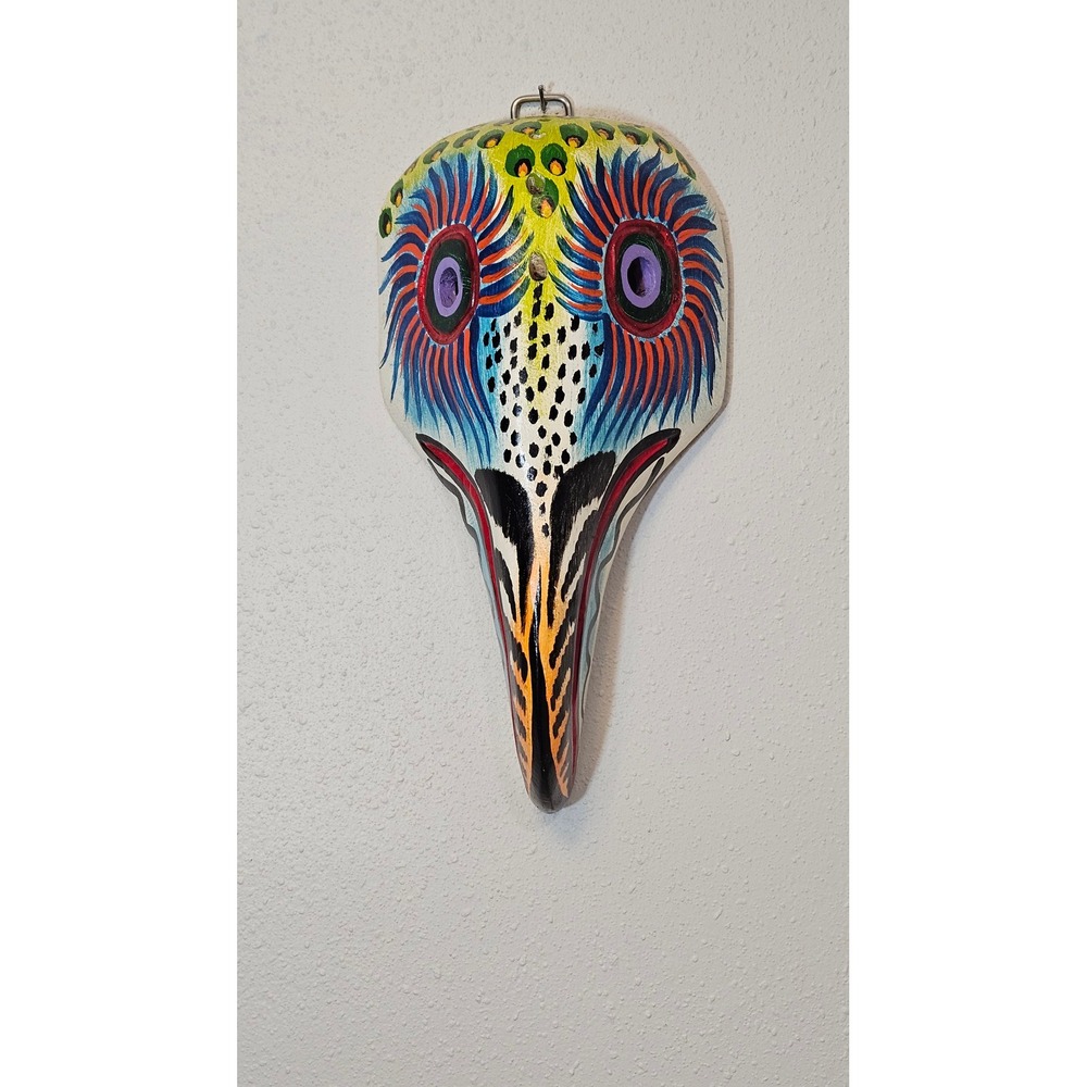 Guatemala Wood Mask Toucan Bird Multi Color Excellent Hand Carved Folk Art Decor